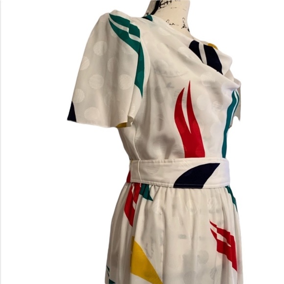 Vintage 80s Leslie Fay Polka Dot Dress - Picture 2 of 10